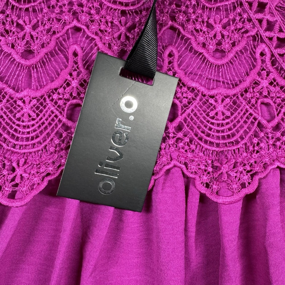 Oliver.o Top Blouse Women's 1X‎ Fusia Lace Overlay Sleeveless Pleated Boho - Picture 7 of 8